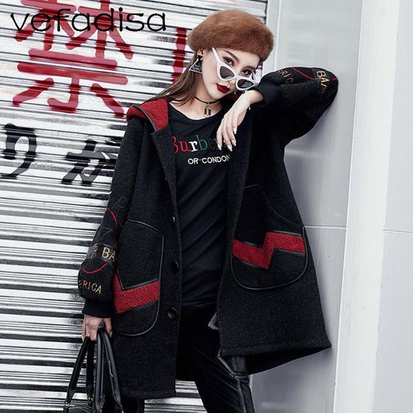 

women's trench coats vefadisa women color matching hooded coat 2021 winter woolen overcoat keep warm thickness plus size dq542, Tan;black