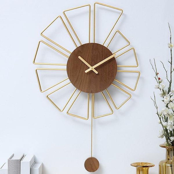 

wall clocks creative art clock nordic metal large decorative stylish mute wooden pendulum duvar saati home decor we50wc