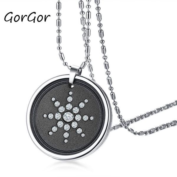 

pendant necklaces gorgor men titanium steel rhinestone volcanic energy high polished lava stone shiny rhinestones pn-1006, Silver