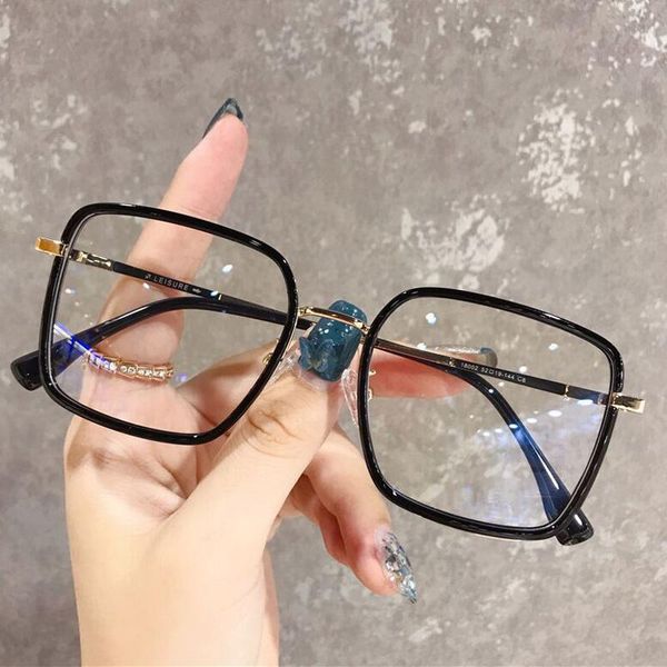 Fashion Sunglasses Frames Черная рамка квадратных очков Бренд дизайнер четкие очки анти-голубые световые линзы Очки винтажного зрелища Унисекс