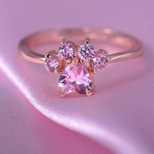 

wedding rings cute cartoon cat's crystal engagement design ring for women zircon cubic elegant female jewelry, Slivery;golden