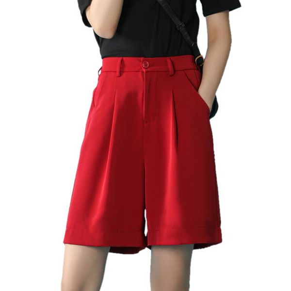 

women's pants & capris korean 2021 casual formal summer women high elastic waist wide leg half knee loose trousers for bottoms, Black;white