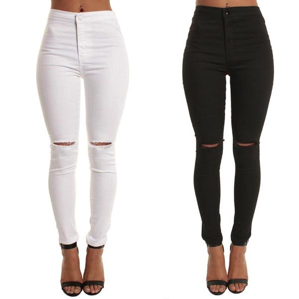 

women skinny frayed hole blue jeans bottom streetwear zipper ripped pencil pants trousers loose female denim women's