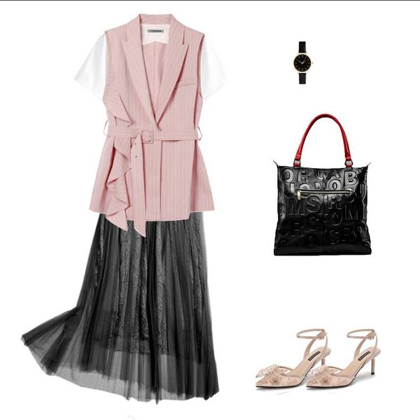 

women's vests 2021 summer wear short vest women sleeveless suit fashionable stripe waistcoat thin jacket coat, Black;white