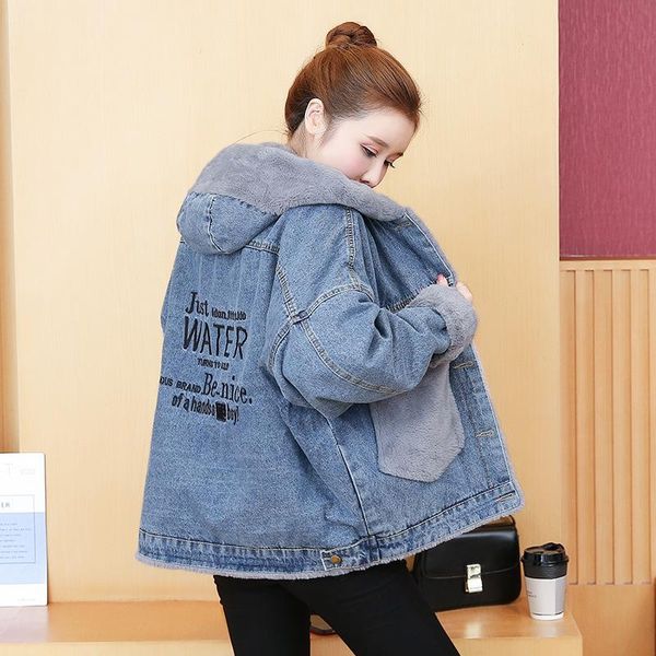 

women's jackets the winter fashion plush thickened warm hat cowboy coat and short large size 3xl., Black;brown