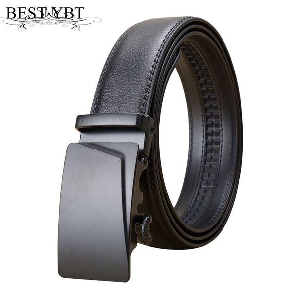

men belt fashion black alloy automatic buckle solid color business affairs casual 110-120cm belts, Black;brown