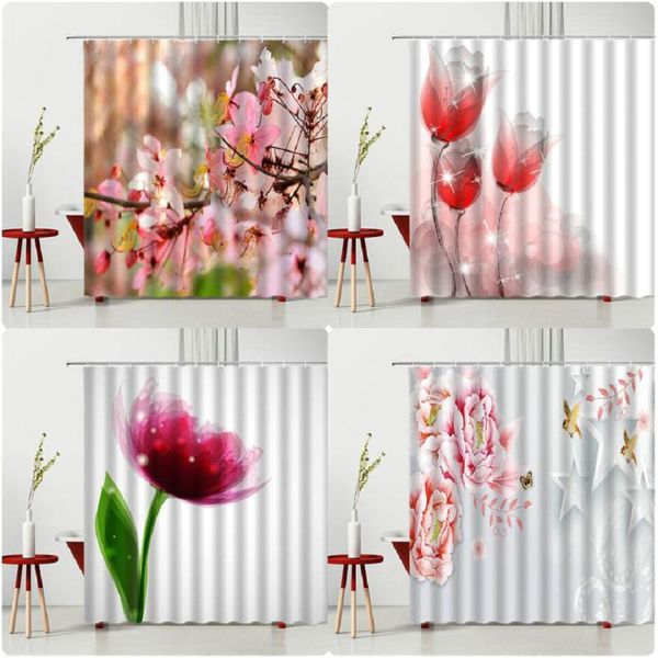

shower curtains spring beautiful flowers curtain set rose tulip peach blossom bedroom bathroom decoration ready