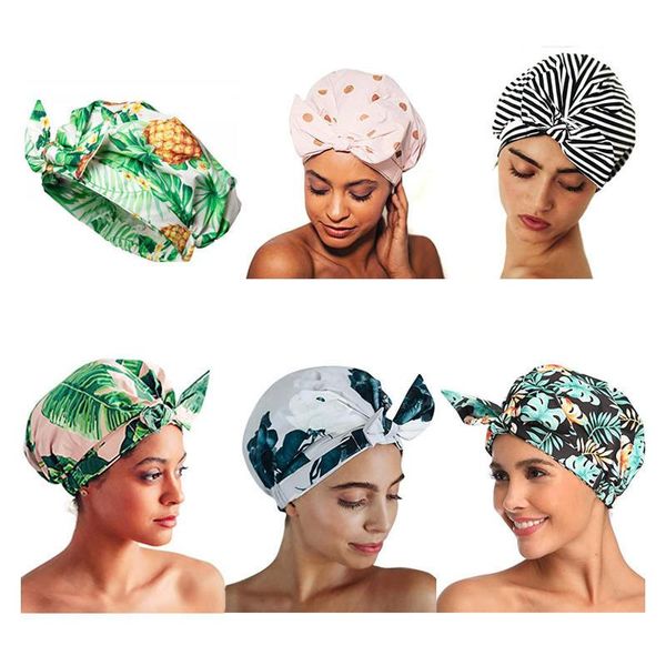 

women soft reusable bow-knot waterproof washable shower cap turban bath hair caps for long girl
