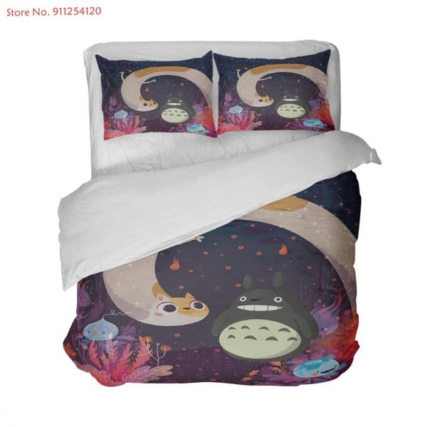 

bedding sets kids 2/3 piece totoro quilt cover single double  king bed comforter home bedclothes dropship anime