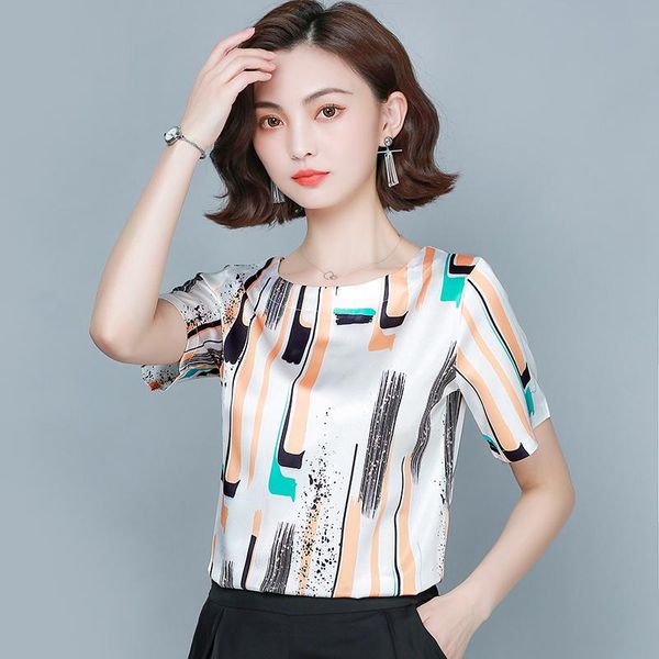 

women's blouses & shirts korean heavy silk women satin striped shirt woman blouse plus size blusas femininas elegante ladies, White