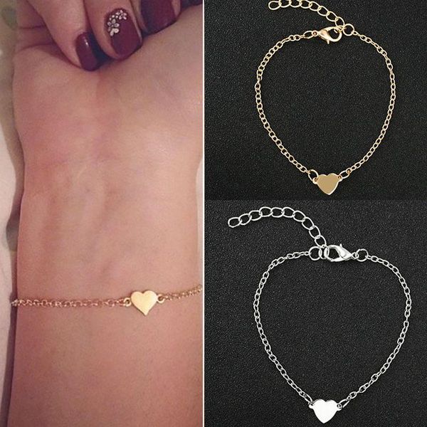 

link, chain fashion peach heart bracelet love handmade jewelry gold/sliver creative adjustable bangle girls gifts, Black