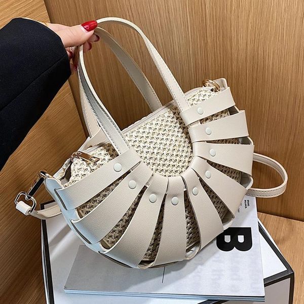 

straw semicircle design small tote bags for women 2021 summer lady beach shoulder crossbody simple bag female travel handbags cross body