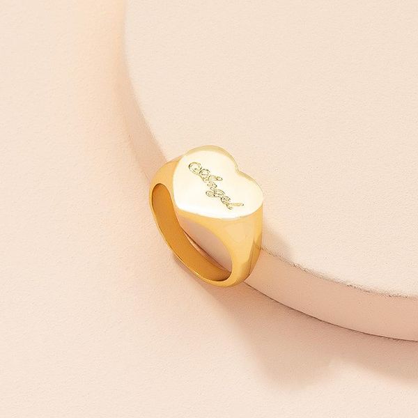 

wedding rings punk fashion gold color love heart letter angel pattern geometric round metal ring for women girls finger jewelry, Slivery;golden