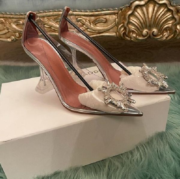 

original box shoes amina muaddi begum clear pvc pumps crystal wedding, Black