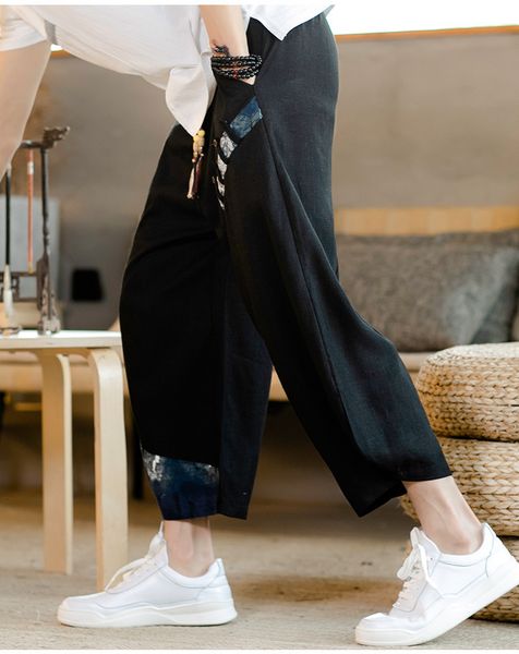 

men's black fashion cotton comfortable casual loose japanese trousers, Blue