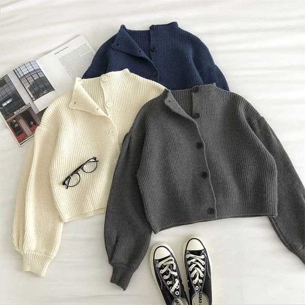 

retro turtleneck single-breasted sweater women's cardigans autumn korean loose long-sleeved knit cardigans fashion full 211103, White;black