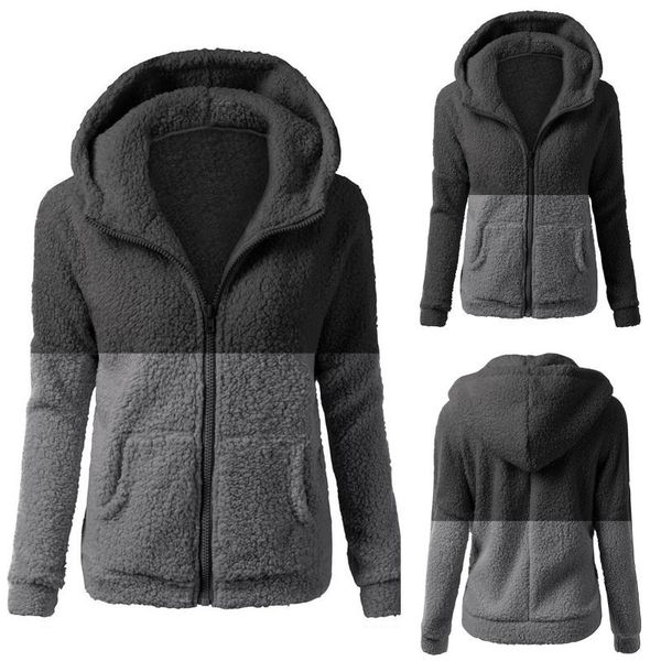 

women's sweaters hoodies sweatshirts women warm fleece hooded fluffy sweatshirt zipper winter jumper female casual feminino #10, White;black