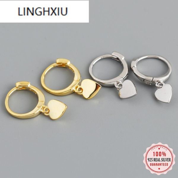 

hoop & huggie lingxiu authentic 925 sterling silve fashion romantic heart charm earrings for women wedding party fine jewelry da2114, Golden;silver