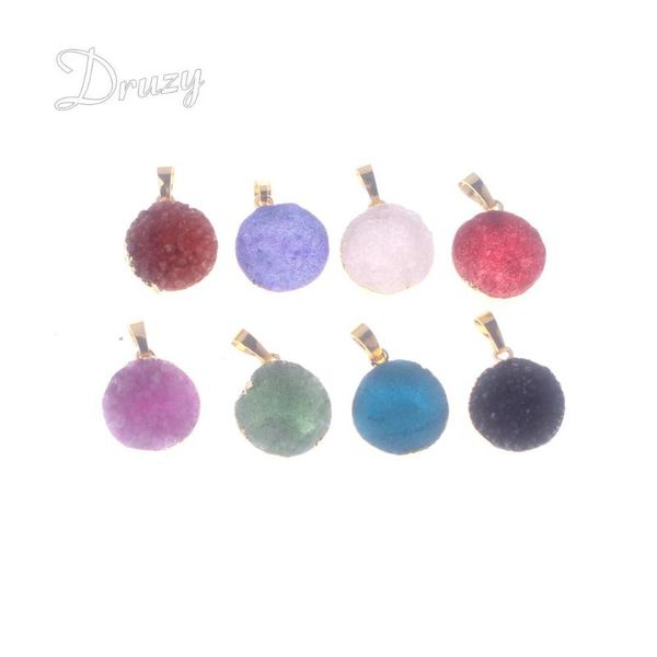 

pendant necklaces 12pcs women golden plated necklace pendants 8 colors natural point stone pendulum purple healing crystal quartz amulet, Silver