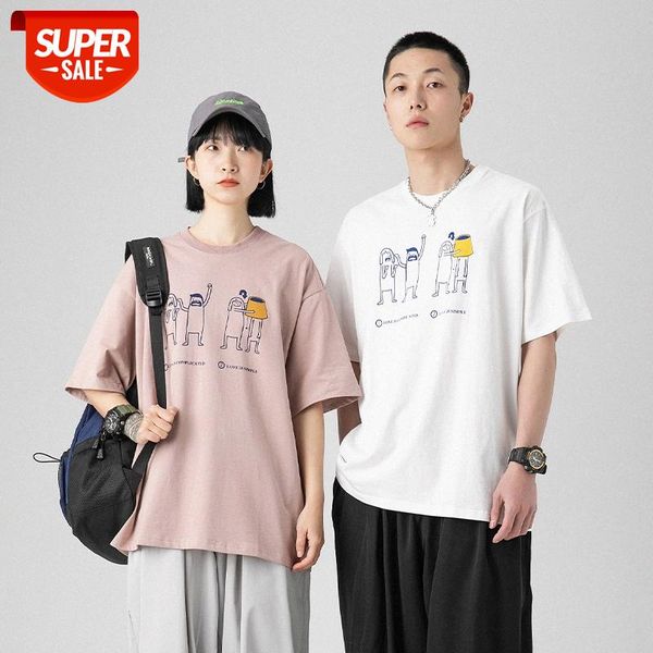 

mansclot text character print short-sleeved t-shirt male half-sleeved couple #l809, White;black