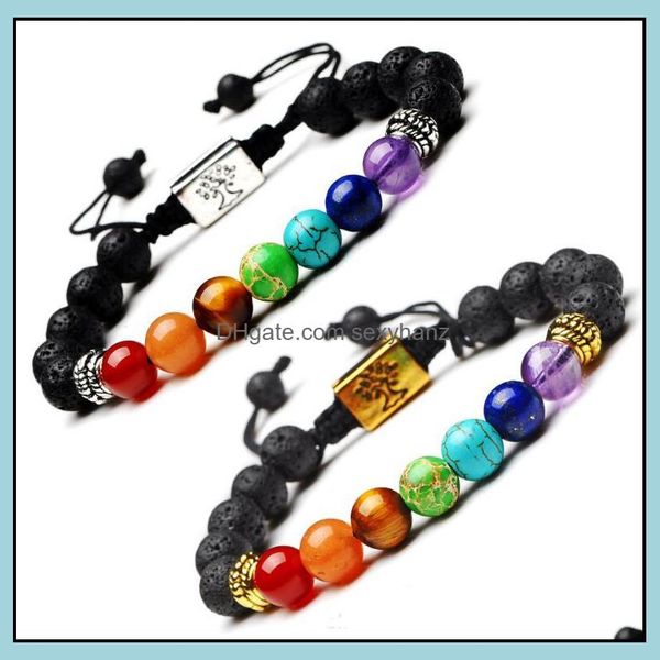 

beaded, strands jewelry hand-made natural stone 7 reiki chakra healing nce bracelet lava diffuser the tree of life rosary beads bracelets yo, Black