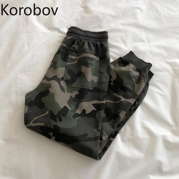 

korobov streetwear women print cargo pants harajuku camouflage sweat high waist vintage joggers femme women's & capris, Black;white