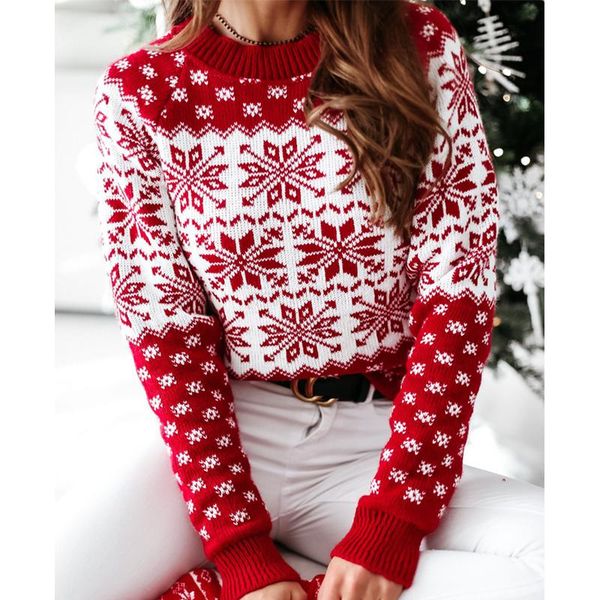 

women's sweaters christmas sweater for women autumn winter knitted jumper pullover female snowflake elk print 2021 arrival, White;black