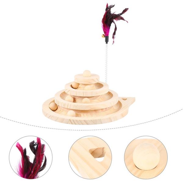 

cat toys kitten wooden 3-layer turntable with track balls plaything