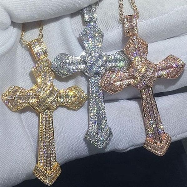 

pendant necklaces luxury big zircon cross necklace for women and men rock party jewelry, Silver
