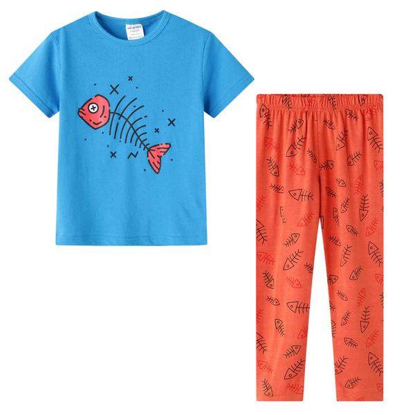 

children short sleeve cartoon summer pajamas, Blue;red