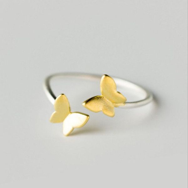 

cluster rings exquisite 925 sterling silver butterfly opening ring elegant charming female wedding accessories fashion jewelry girl gift, Golden;silver