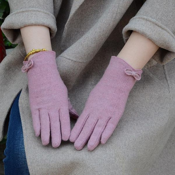 

five fingers gloves autumn style bowknot wool warm velvet thickened winter plus, Blue;gray