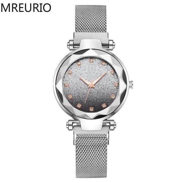 

women's quartz watch diamonds gradient starry sky dial mesh magnetic lazy wristwatch for women fashion casual gift wristwatches, Slivery;brown