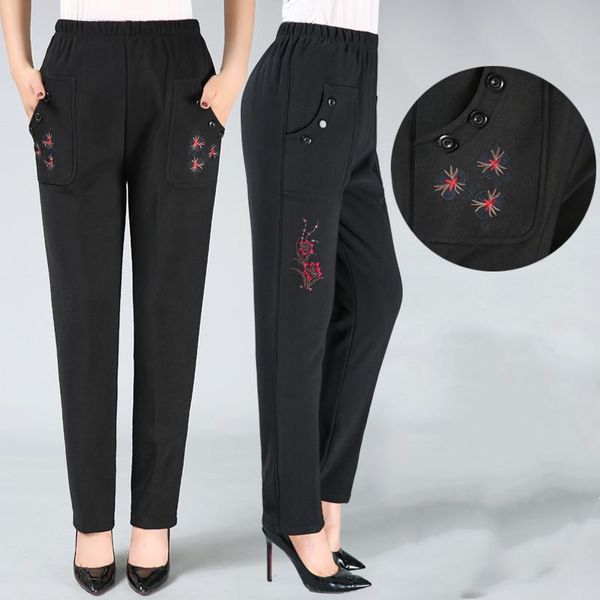 

women's pants & capris autumn women middle-aged plus velvet trousers casual loose elastic waist size 8xl warm female winter j284, Black;white
