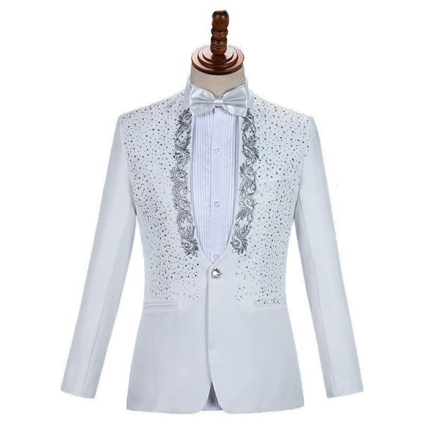 

men's suits & blazers sparkly crystal embroidery suit jacket pants party prom singer host concert stage costumes musician tuxedos, White;black