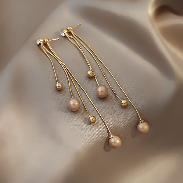 

don't forget the original intention, classic works ~ fashion temperament elegant long ear line tassel pearl pendant earrings female, Silver