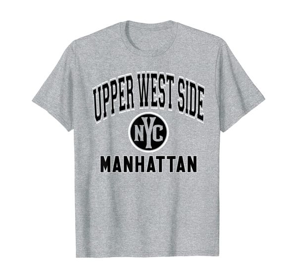 

upper west side nyc varsity style black print t-shirt, White;black