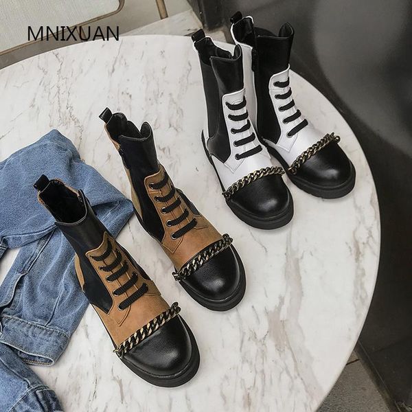 

boots mnixuan classics gothic shoes 2021 autumn winter ankle for women black and white platform heels goth punk big size42