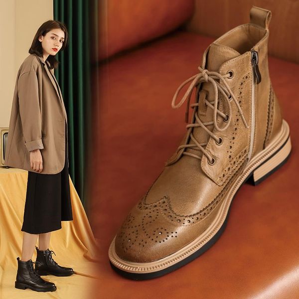 

boots 2021 autumn british style hollow design fashion casual all-match trend low-heel women's ankle, Black