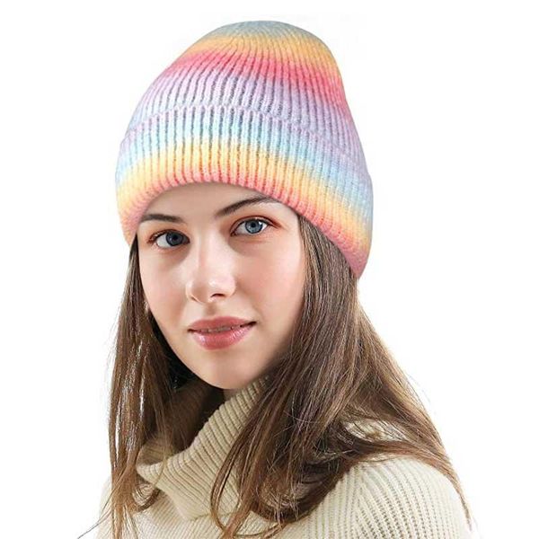 

caps & hats fashion winter tie dye knitted for women wool warm striped skullies beanies men casual hip hop gorras hombre, Yellow