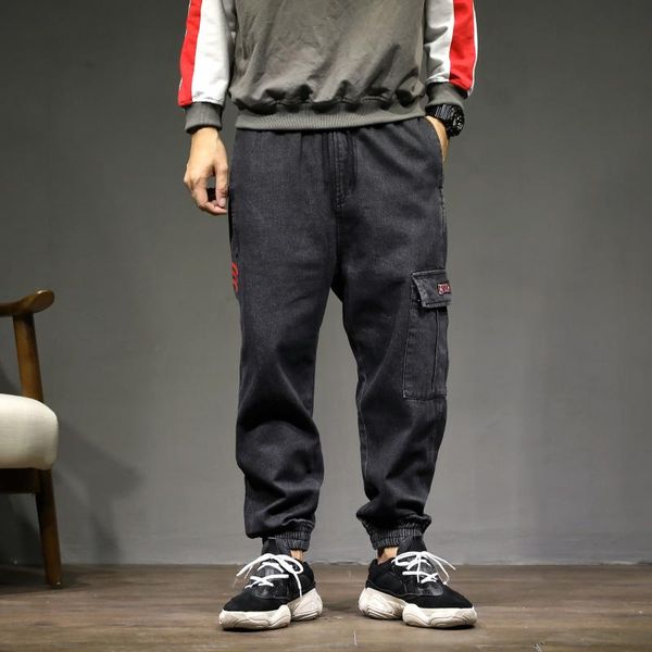 

men's jeans brand loose casual plus size 5xl 6xl 7xl elasticity fashion big pocket streetwear hip hop denim harem pants male, Blue