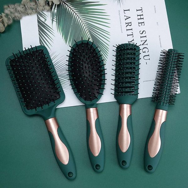 

hair brushes 4pcs dark green anti-static cushion comb brush salon home styling set massage scalp curly sets, Silver