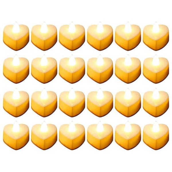 

candles 24 pcs heart shape led candle yellow warm flameless tea lights electric valentine christmas halloween