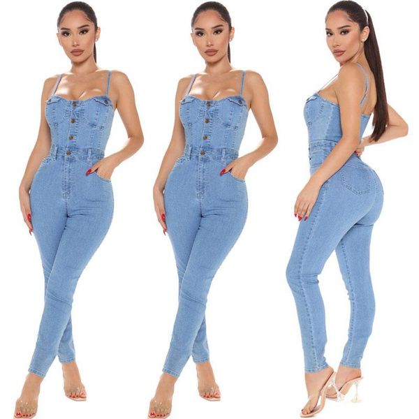 

women's jumpsuits & rompers fashion women denim jumpsuit sleeveless skinny jeans casual pant long, Black;white