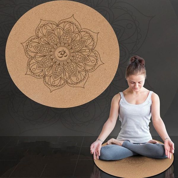 

yoga mats 3mm round cork cushion mandala natural rubber non slip home meditation pad pilates diameter60cm