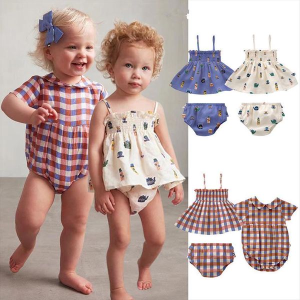

summer baby shorts set oeuf brand cartoon mini kids girls camisole tee bloomers clothes suit infant sisters rompers, White