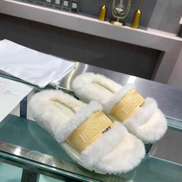 

slippers 21 years autumn and winter style wool comfortable warmth fashion letter retro half-drag one-word female cotton tow, Black