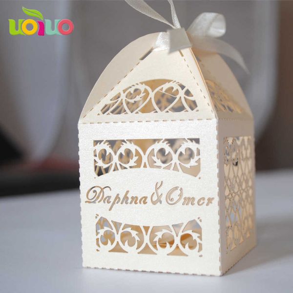 Nome personalizzato Laser Cut Wedding Souvenirs Romantic Wedding Candy Box 210724