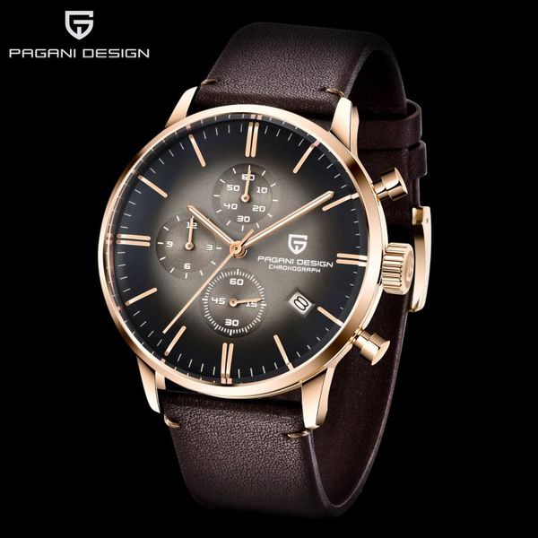 

wristwatches men's watches pagani design waterproof 30m leather vk67 movement quartz watch clock men relogio masculino, Slivery;brown