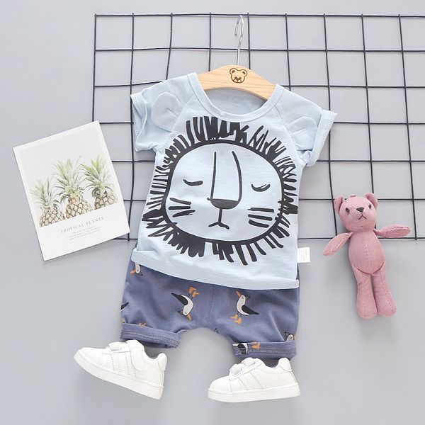 

2021 summer new childrens clothing kids sets boy casual cartoon t-shirt + shorts 2 pieces baby boy clothes, White